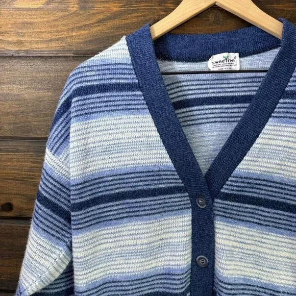 Vintage 90s Sweetree Knit Striped Grandma Style Cardigan Sweater - Picture 3 of 4